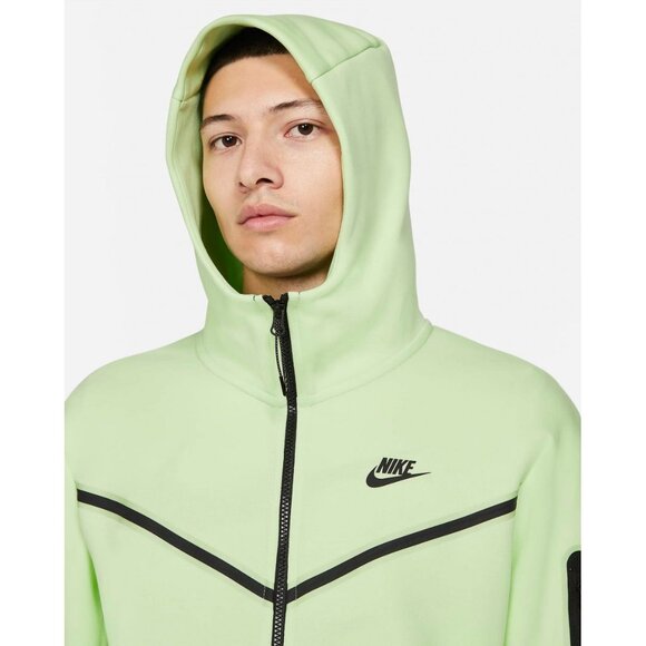 Nike Sportswear Men's L Tech Fleece Full-Zip Hoodie in Light Liquid Lime Black - Picture 4 of 16